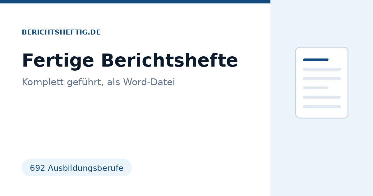 Fertiges Berichtsheft für 692 Ausbildungsberufe als Word-Datei zum Download