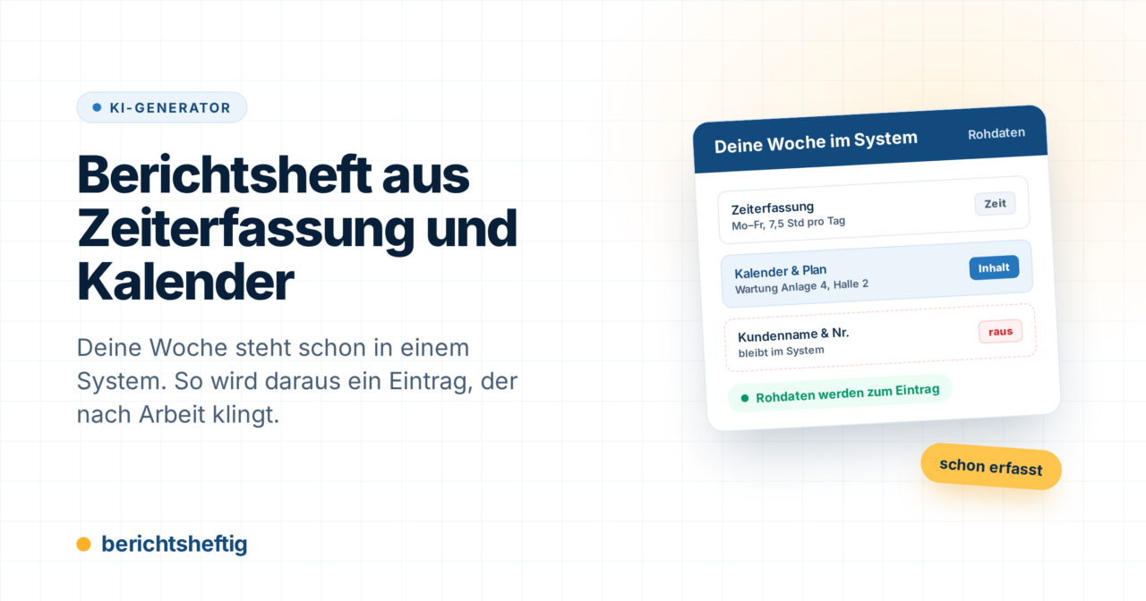 Berichtsheft aus Zeiterfassung und Kalender erstellen