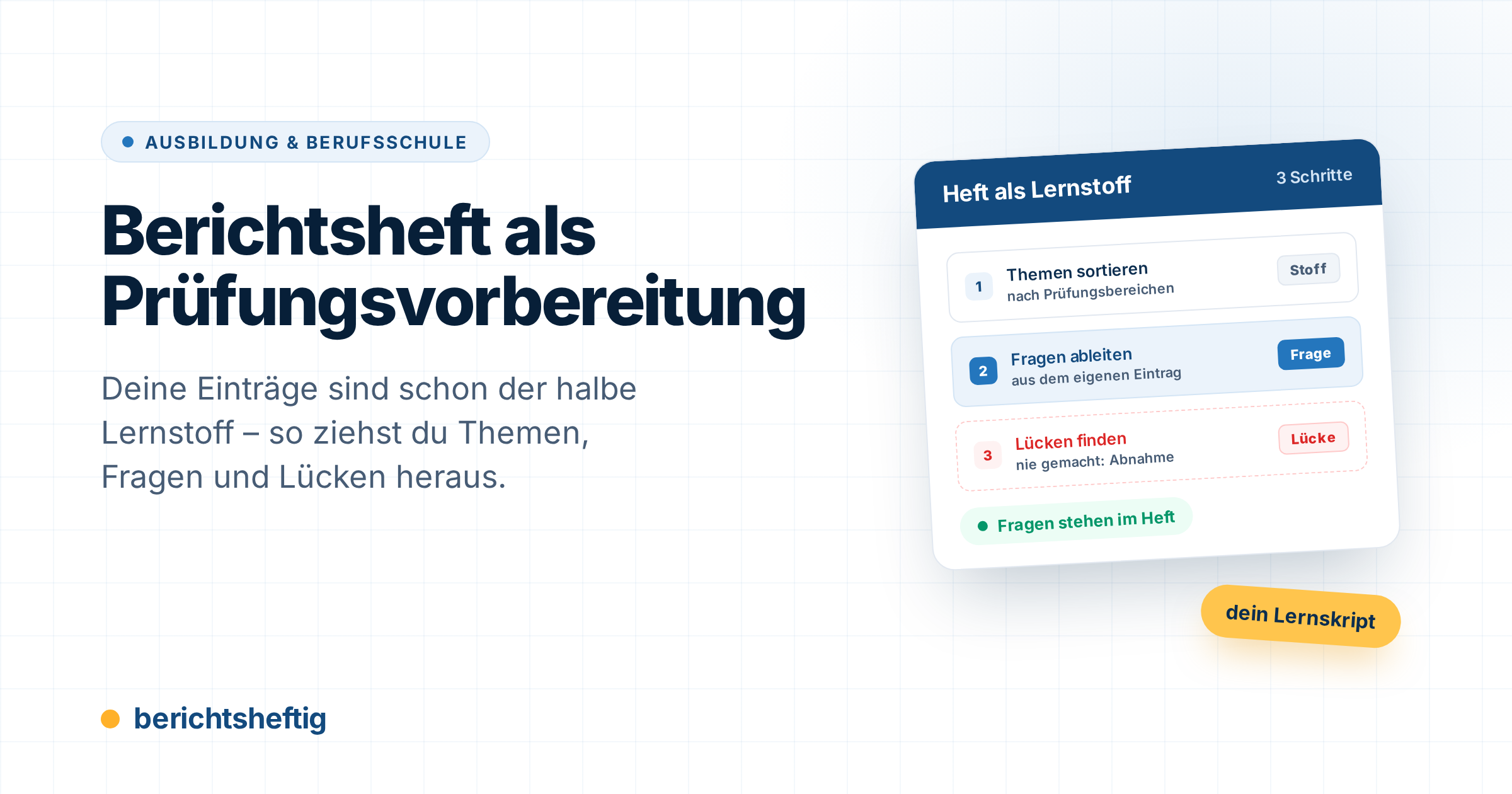 cover-berichtsheft-pruefungsvorbereitung Berichtsheft Prüfungsvorbereitung: Mit dem eigenen Heft lernen