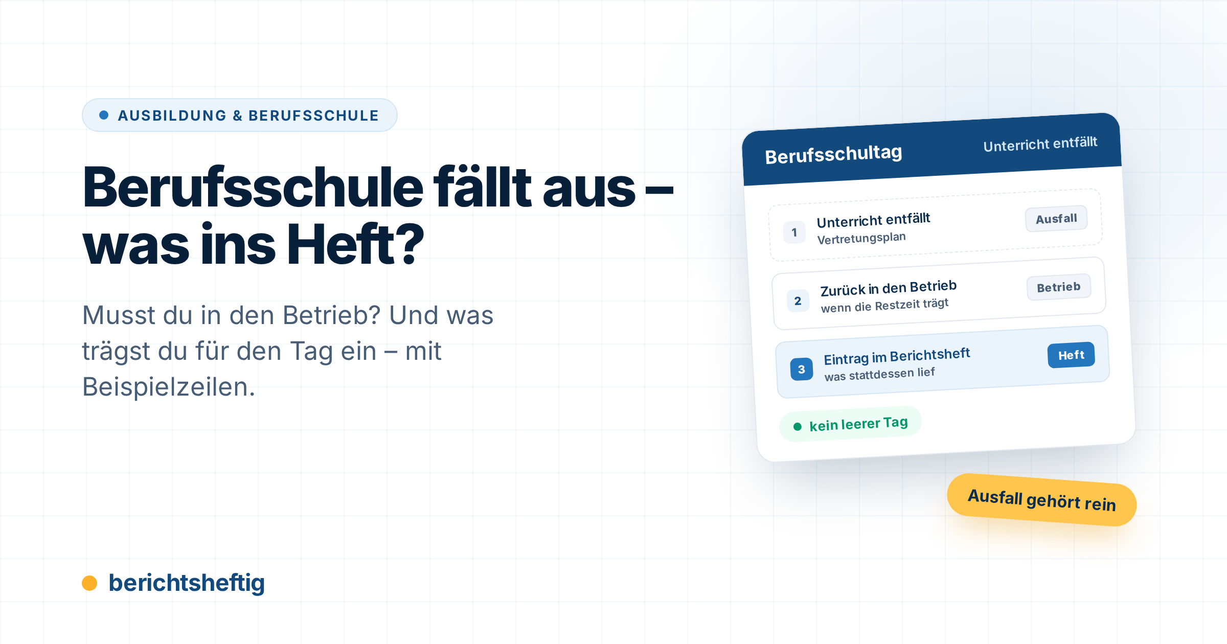 cover-berufsschule-faellt-aus-berichtsheft-v2 Berufsschule fällt aus – was für den Tag ins Berichtsheft kommt