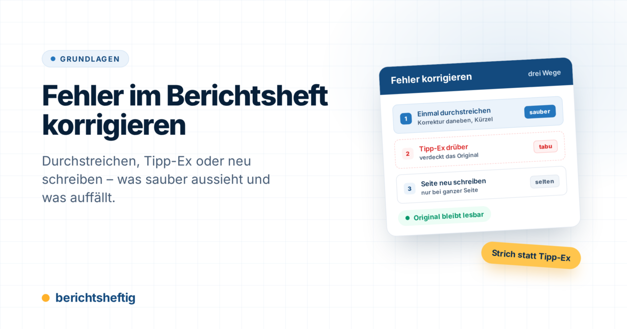 Fehler im Berichtsheft korrigieren: durchstreichen, Tipp-Ex oder neu schreiben?