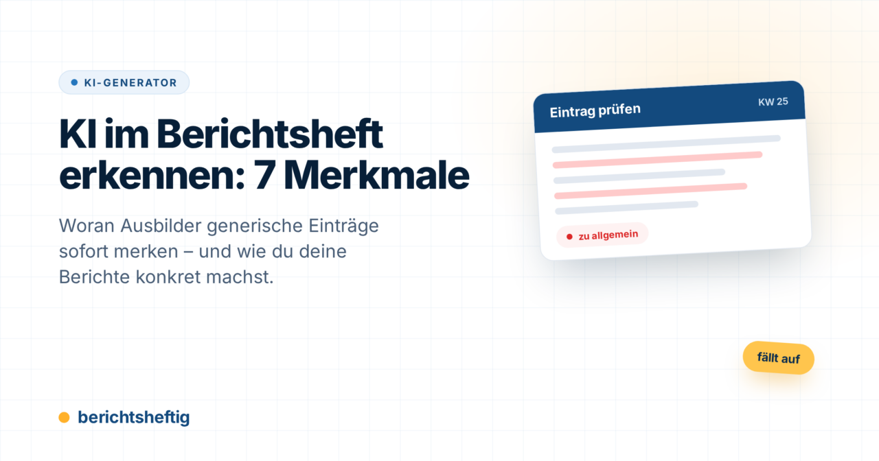 KI im Berichtsheft erkennen: 7 Merkmale, die Ausbildern auffallen