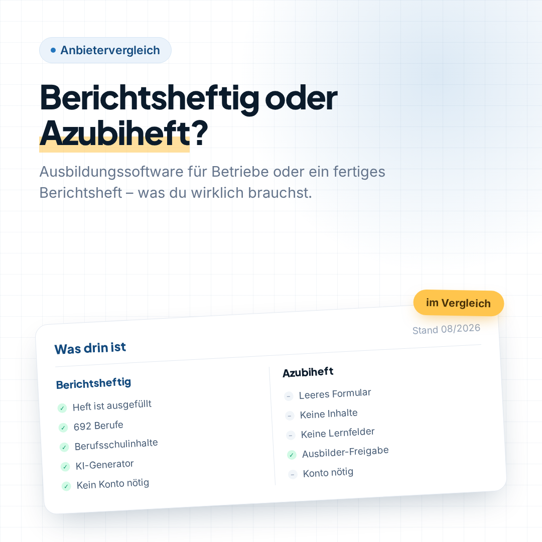 Berichtsheftig und Azubiheft im Vergleich – fertiges Berichtsheft statt leerem Formular